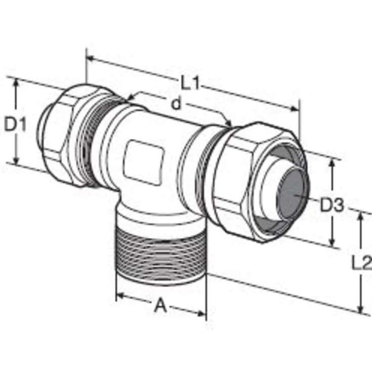 TA Pex tee 22 mm x 1/2" x 22 mm | 53628322 TA Pex tee 22 mm x 1/2" x 22 mm | 53628322
