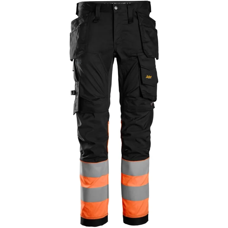Snickers 6234 AllroundWork arbeidsbukse med stretch, sort/hi-vis oransje, str. 256 | 6234-0455_256